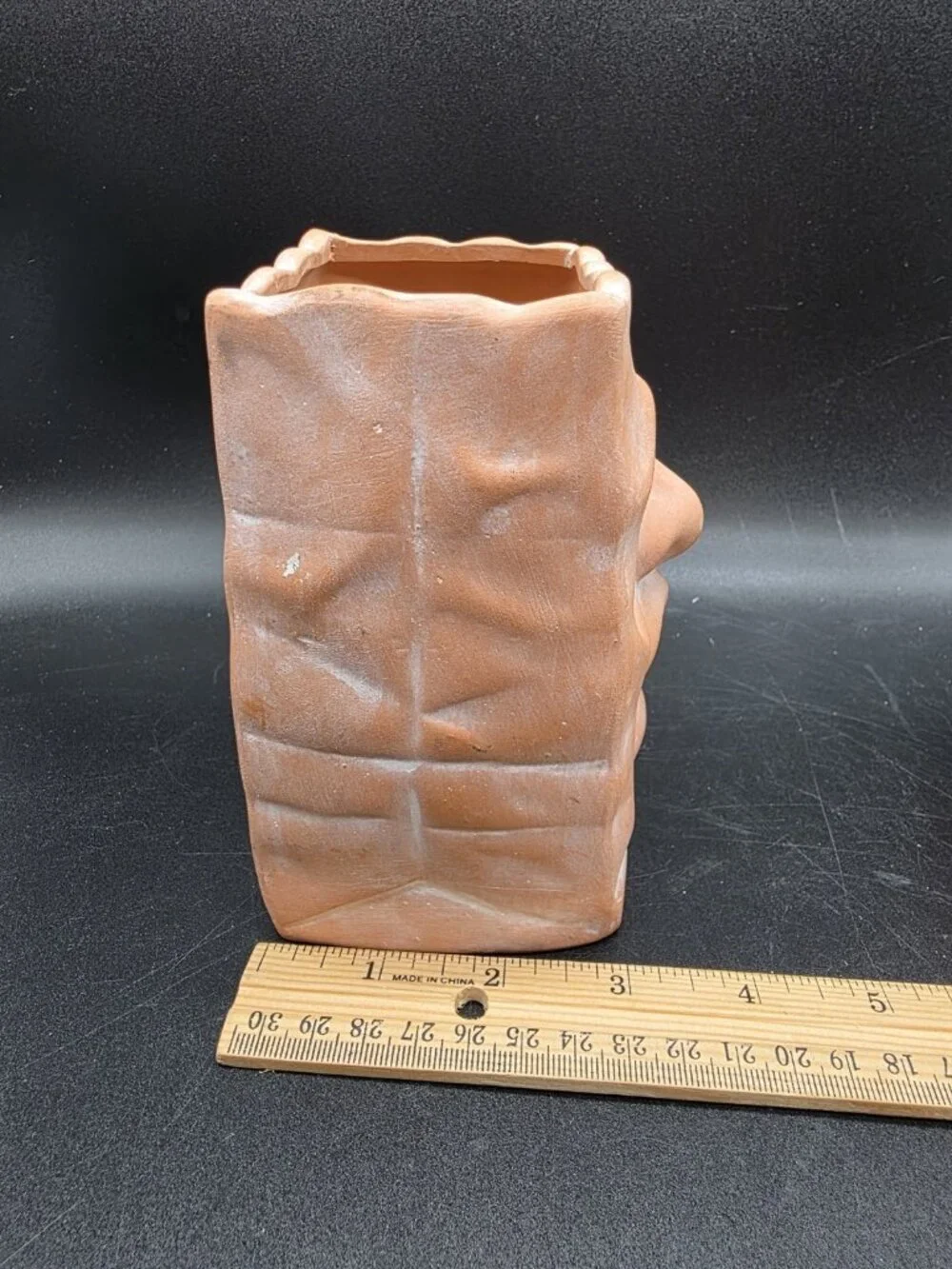 Russ Jack-O-Lantern Terracotta Paper Bag Pumpkin Candleholder Pair Halloween Vtg